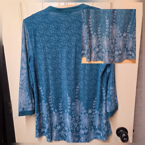 ‼️3/$30‼️Timeson Ladies Flowered Long Sleeve Top Medium greenish/teal - Picture 16 of 16
